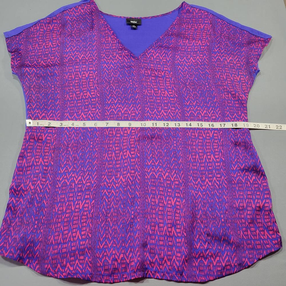 Mossimo Short Cap Sleeve Blouse Womens Large Blue Red Print Classic V-Neck Shirt - Picture 5 of 8